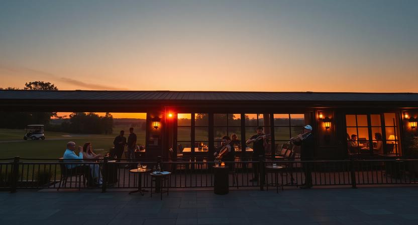 Fiddle flute musicians performing at a golf clubhouse event